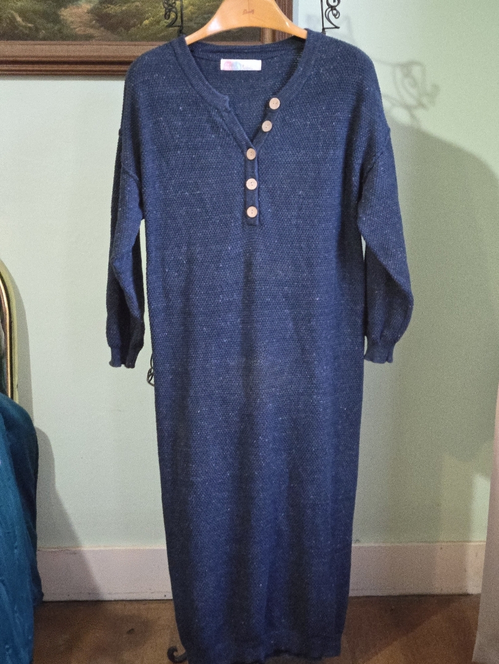 Free People Hailee Midi Sweater Dress  Navy Heather S FP Beach - Picture 4 of 10